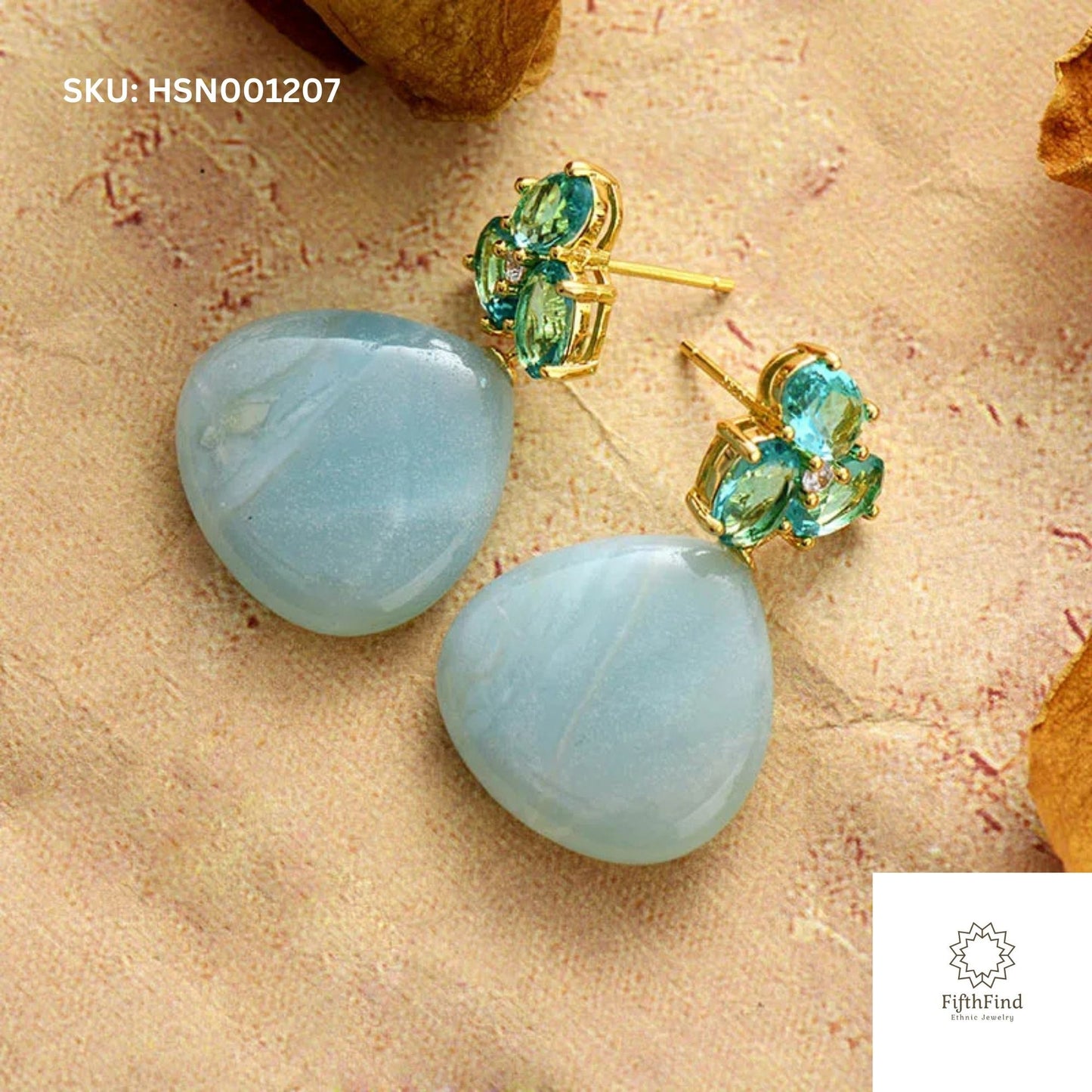 Aquamarine Gemstone Drop Earrings with Crystal Accents