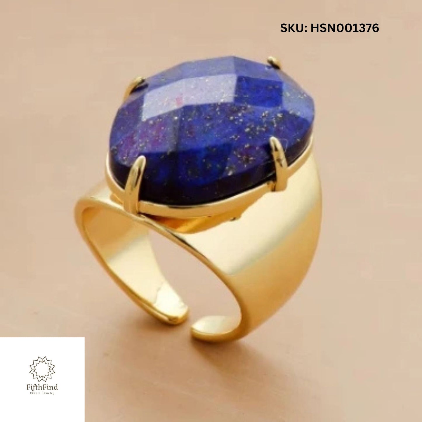 Bold Lapis Lazuli Gold Ring - FifthFind Ethnic Jewelry