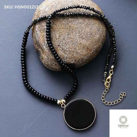 Elegant Black Onyx Pendant Necklace with Beaded Chain