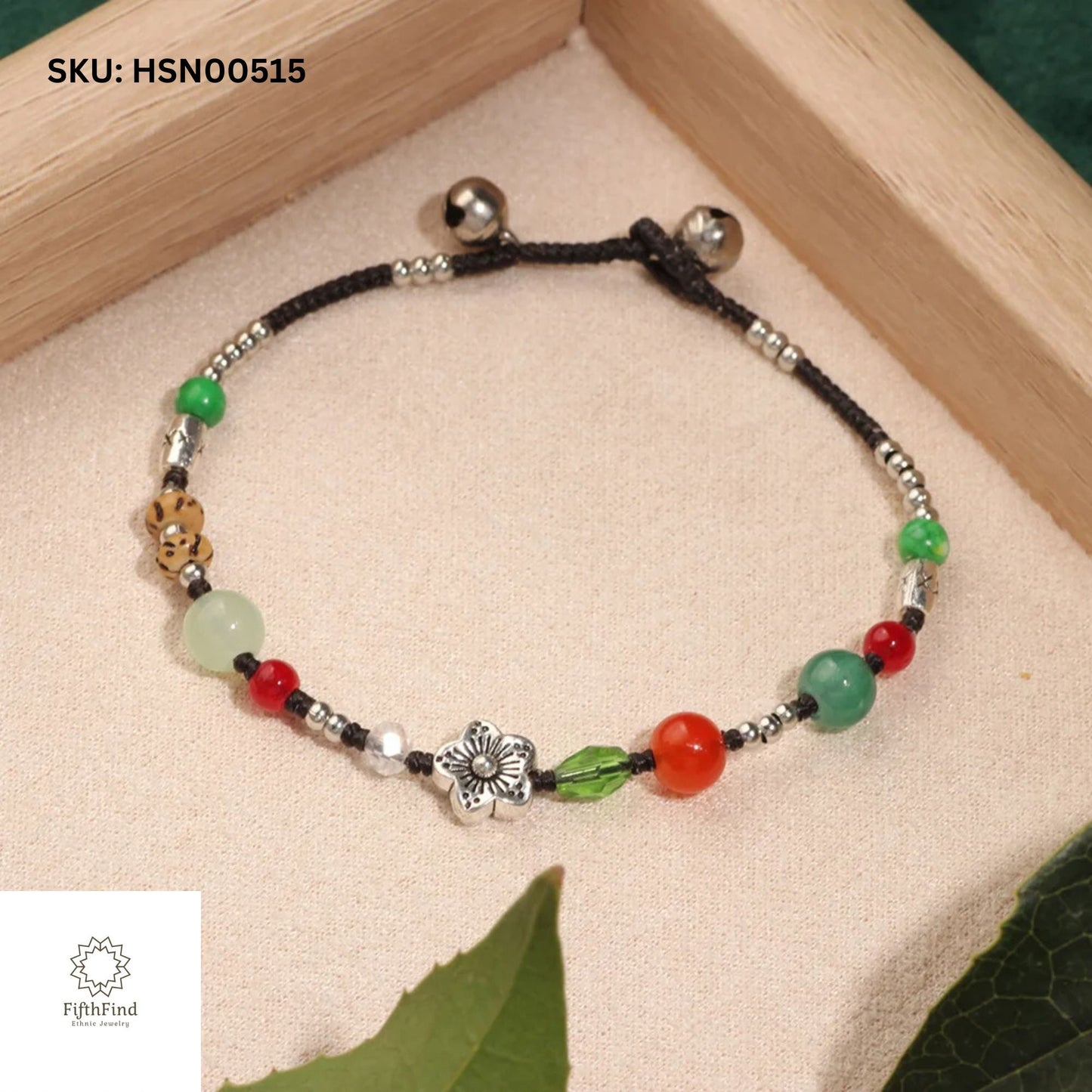 Multicolor Gemstone Bracelet with Flower Charm | FifthFind