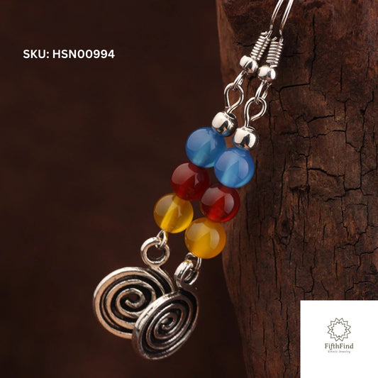 Colorful Beaded Drop Earrings with Spiral Silver Charms