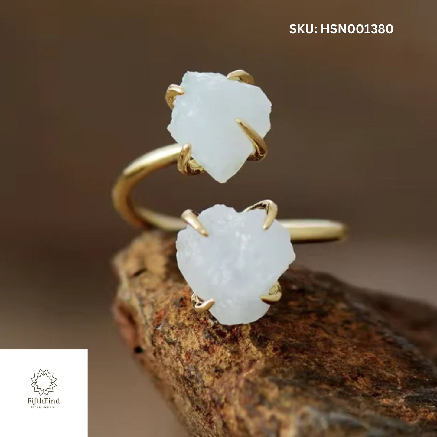 Raw White Quartz Adjustable Gold Ring - Elegant Boho Chic Jewelry for Women