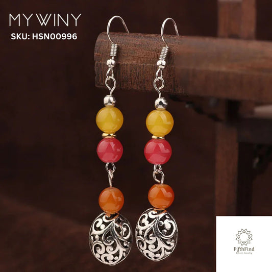 Colorful Beaded Earrings with Filigree Silver Charms