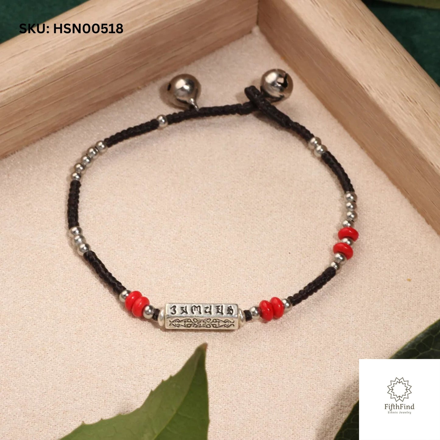 Red Beaded Bracelet with Tibetan Silver Charm | FifthFind