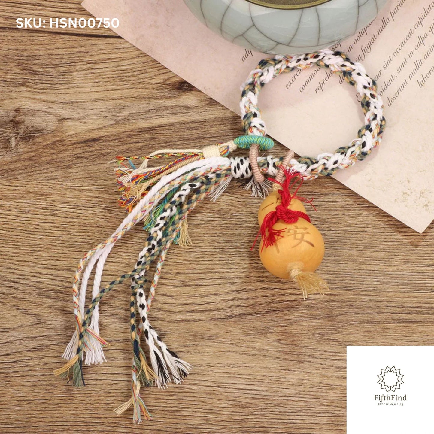 Boho Rope Bracelet with Tassels and Gourd Charm