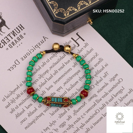 Turquoise Boho Bracelet with Red and Gold Accents