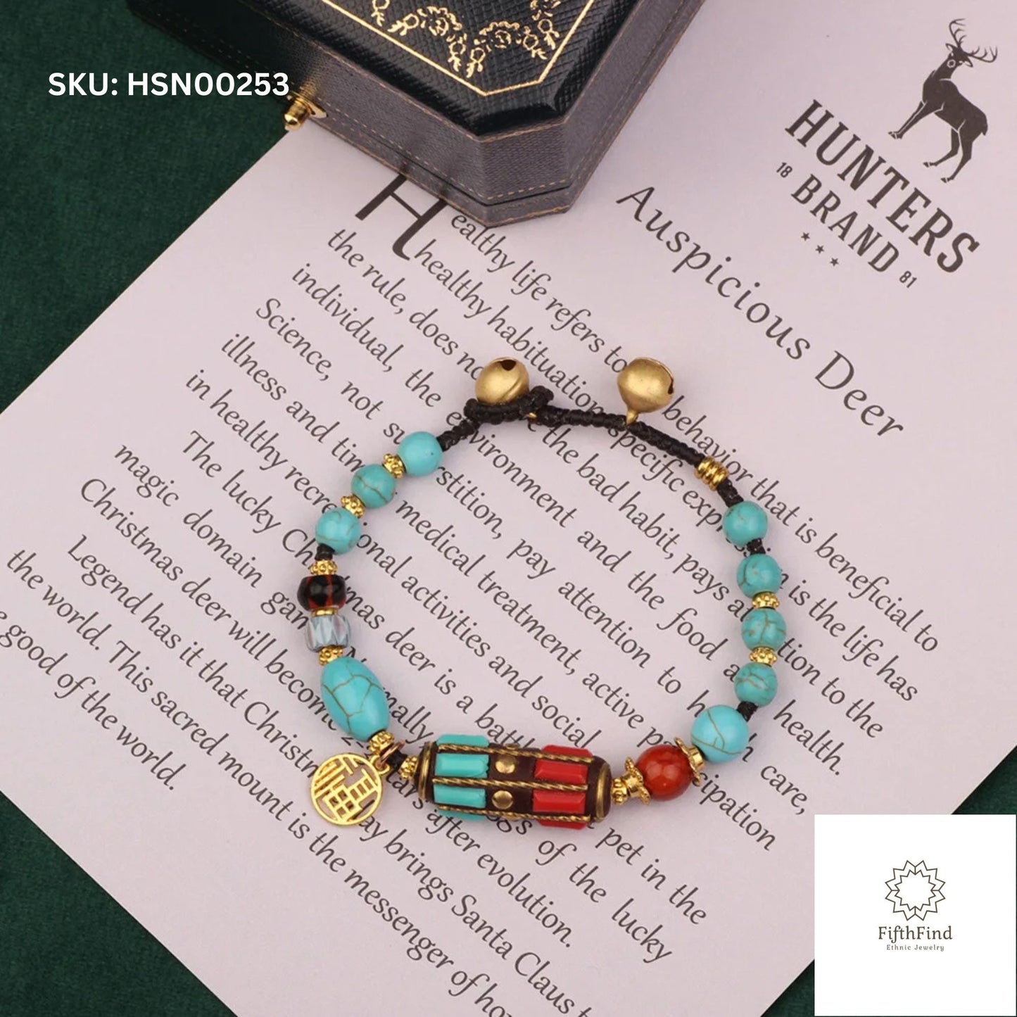 Turquoise and Red Boho Charm Bracelet with Gold Details