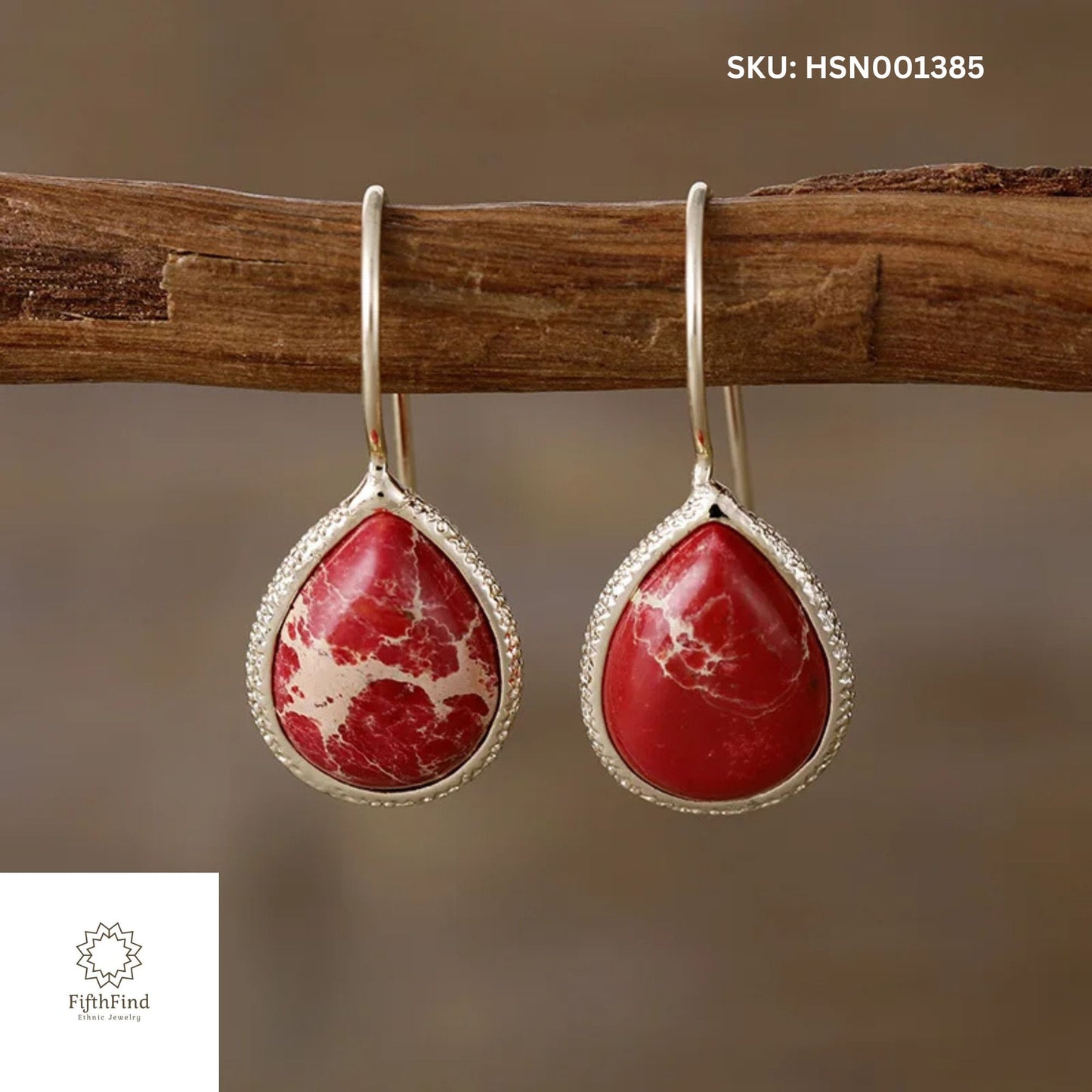 Elegant Red Jasper Teardrop Earrings with Silver Frame - Boho Chic Jewelry