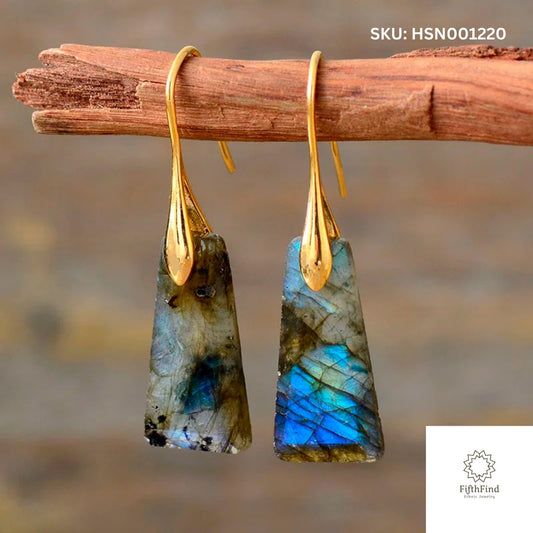 Labradorite Drop Earrings with Gold Hooks