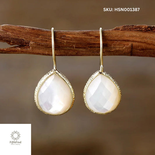 White Gemstone Teardrop Earrings with Silver Frame - Elegant Jewelry