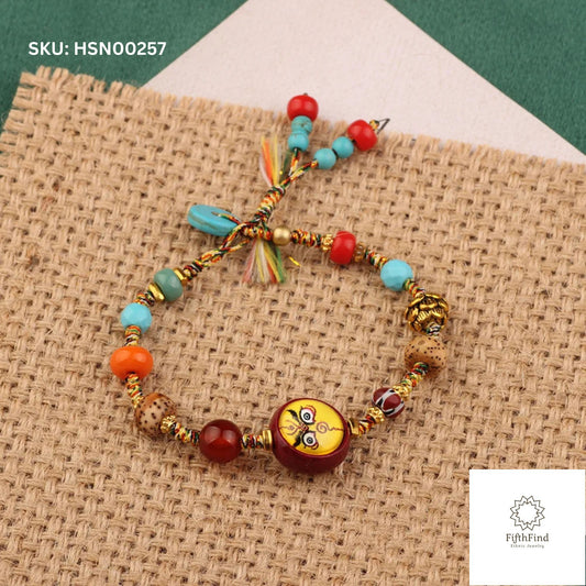 Boho Multi-Bead Bracelet with Ethnic Charm & Colorful Accents