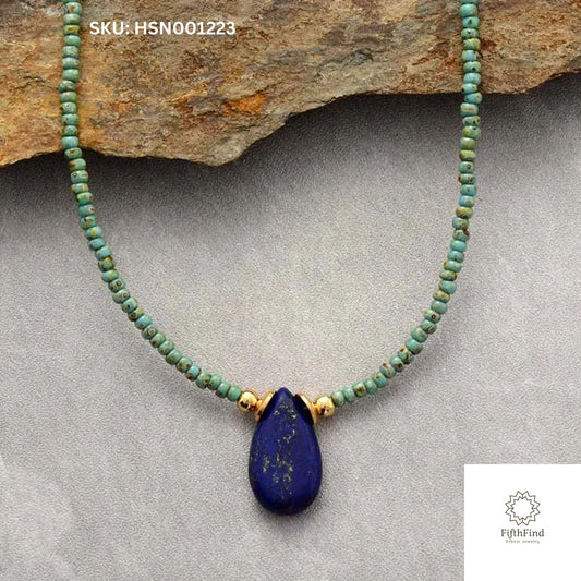 Lapis Lazuli Pendant Necklace with Green Beads