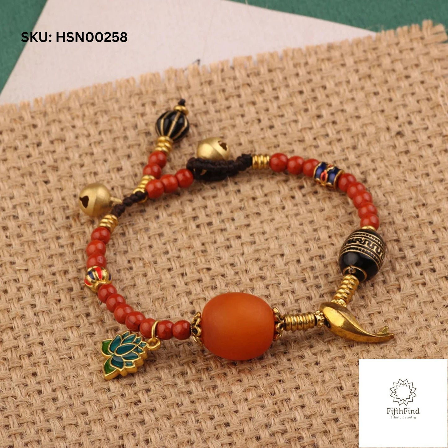 Boho Red Bead Bracelet with Charm & Unique Ethnic Design