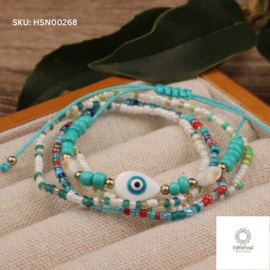 Multilayer Evil Eye Beaded Bracelet with Turquoise