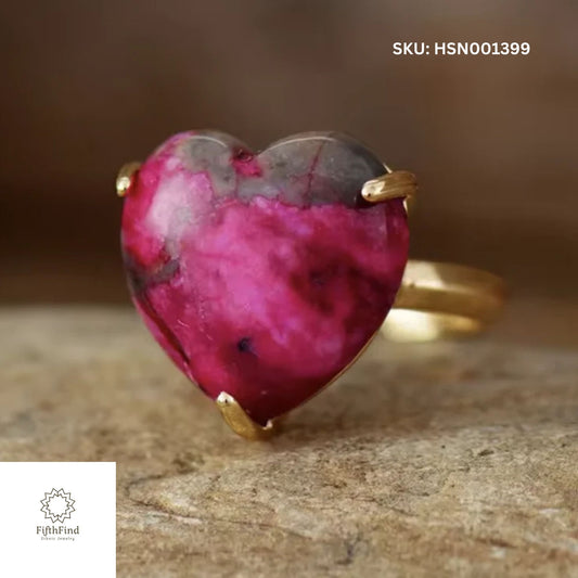 Adjustable Heart-Shaped Ruby Red Stone Gold Ring