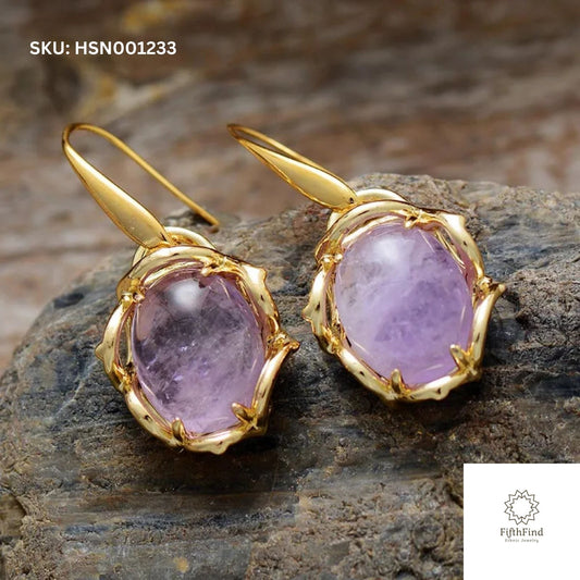 Elegant Amethyst Gold Frame Dangle Earrings