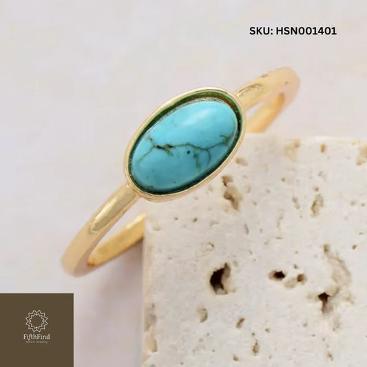 Minimalist Oval Turquoise Gold Ring - Adjustable Boho Chic Jewelry