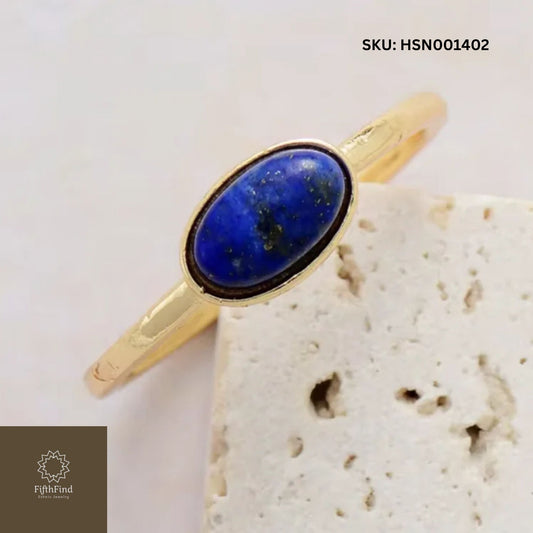 Elegant Oval Lapis Lazuli Gold Ring - Adjustable Boho Jewelry