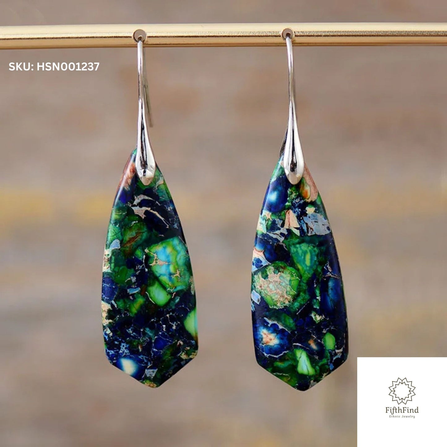 Green and Blue Mosaic Drop Earrings