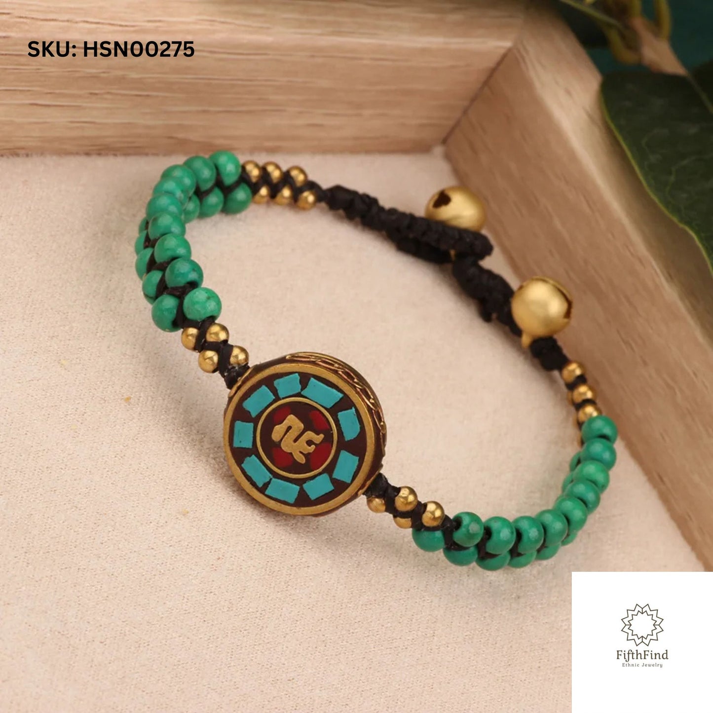 Turquoise Mandala Bracelet with Adjustable Cord