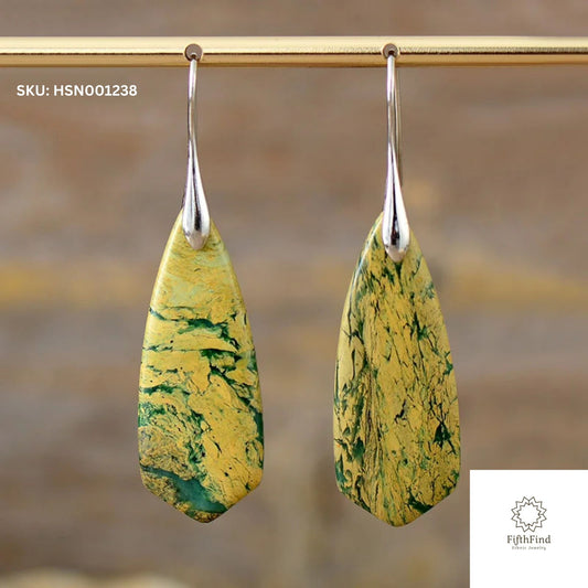 Yellow and Green Mosaic Drop Earrings