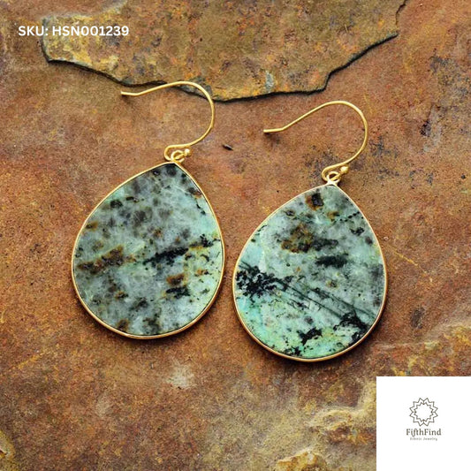 Green Natural Stone Teardrop Earrings