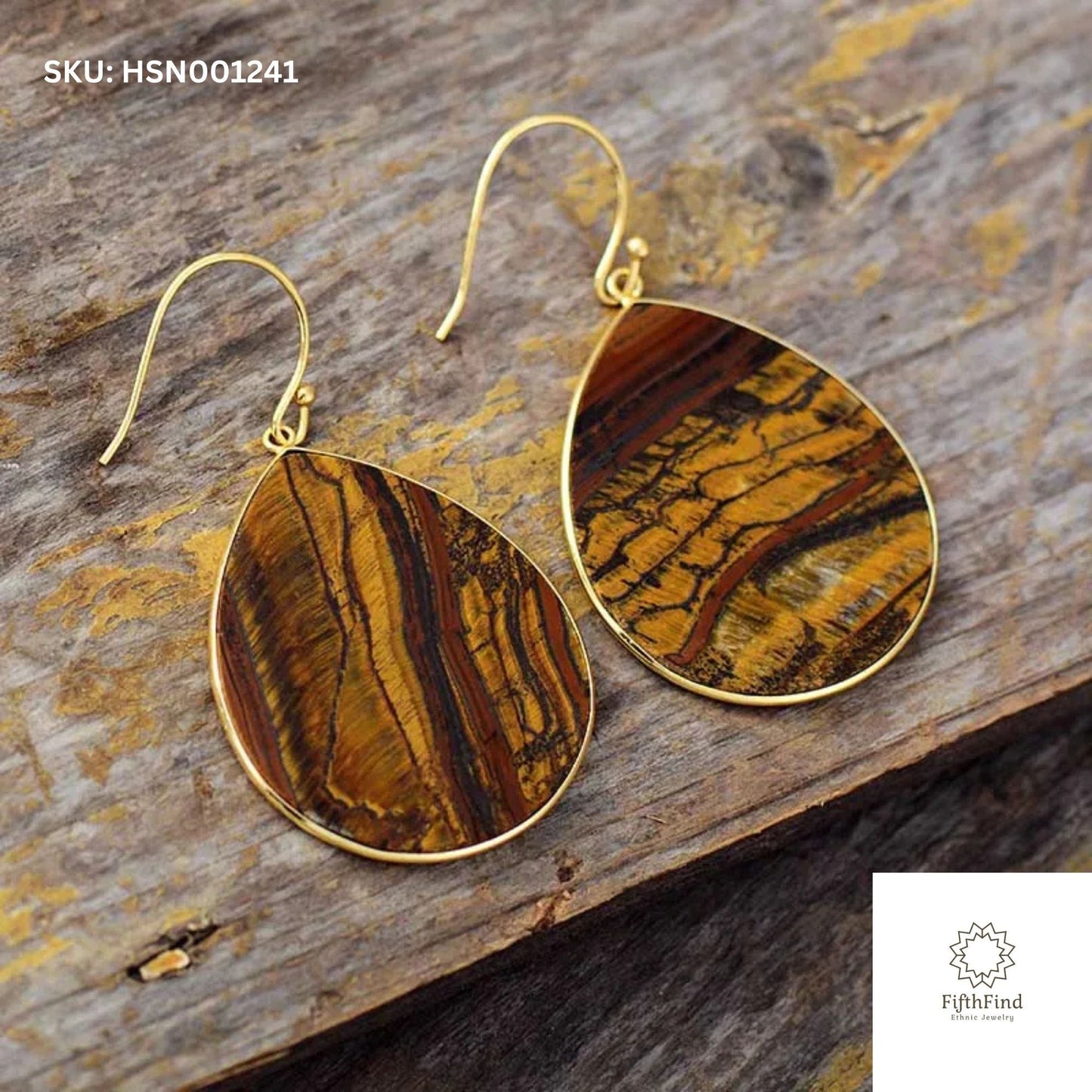 Tiger’s Eye Teardrop Earrings in Gold