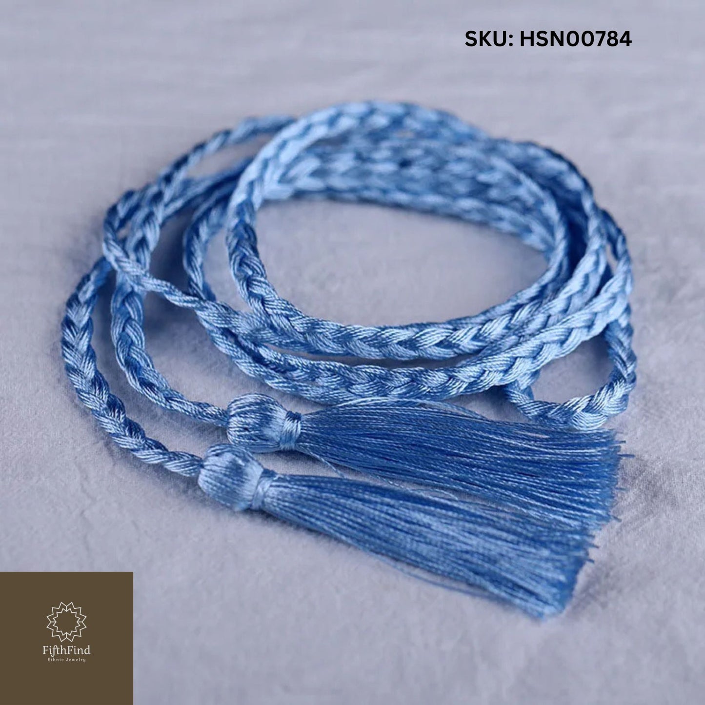 Blue Braided Cord Bracelet with Tassels