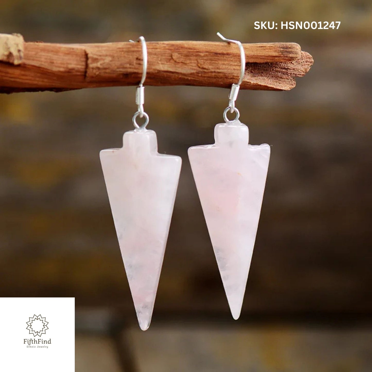 Rose Quartz Arrowhead Drop Earrings