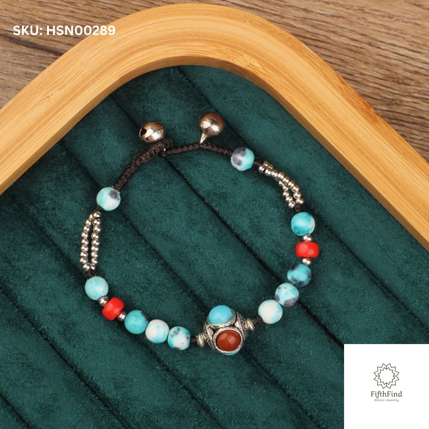 Turquoise & Red Beaded Bracelet with Silver Charm