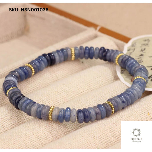 Blue Sapphire Beaded Bracelet with Gold Accents