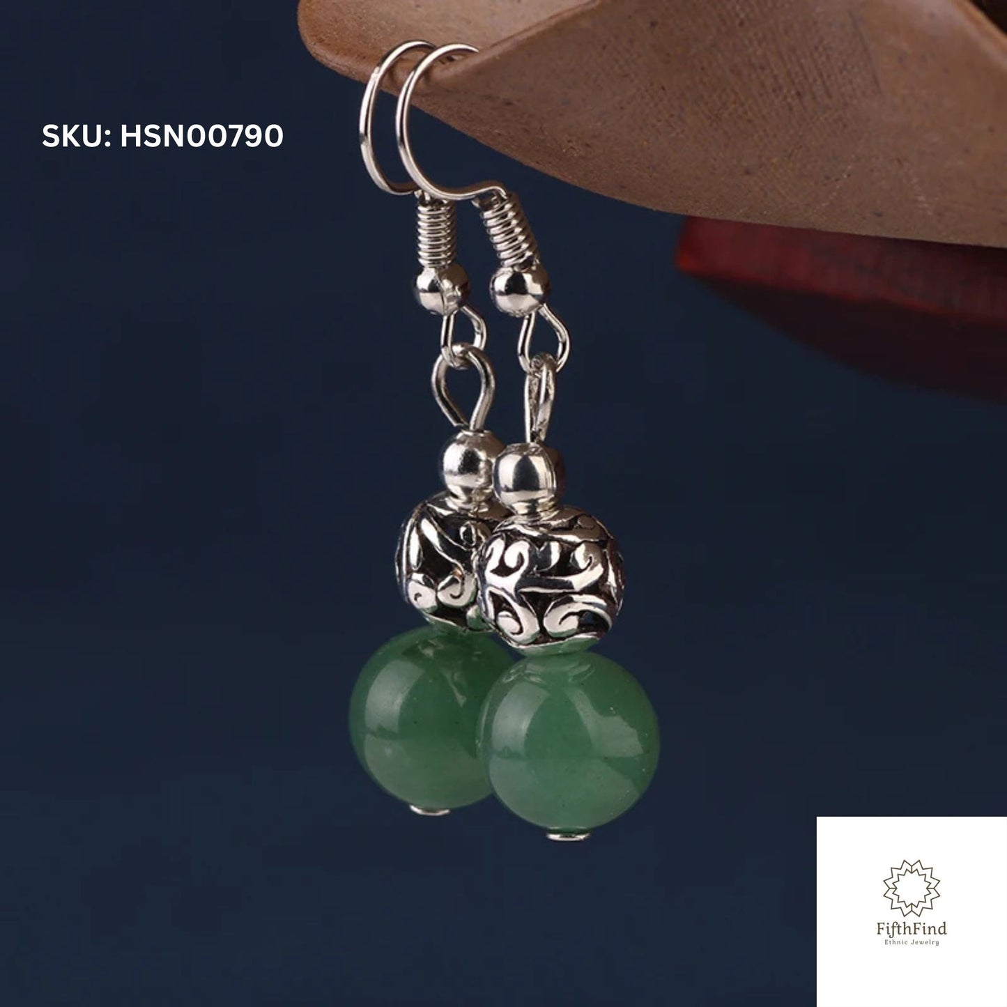 Green Aventurine Beaded Earrings with Filigree Silver Charm