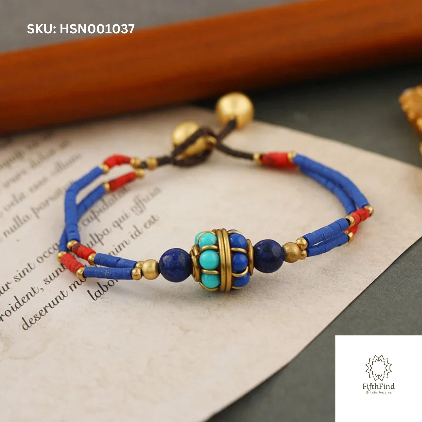 Boho Lapis and Turquoise Bracelet with Gold Accents