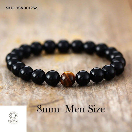 Men's Black Onyx Bracelet with Tiger Eye Accent