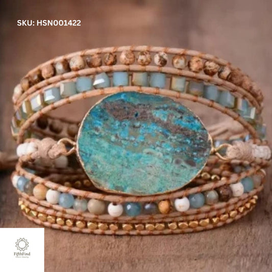 Rustic Turquoise Multi-Layer Wrap Bracelet – Boho Chic Statement