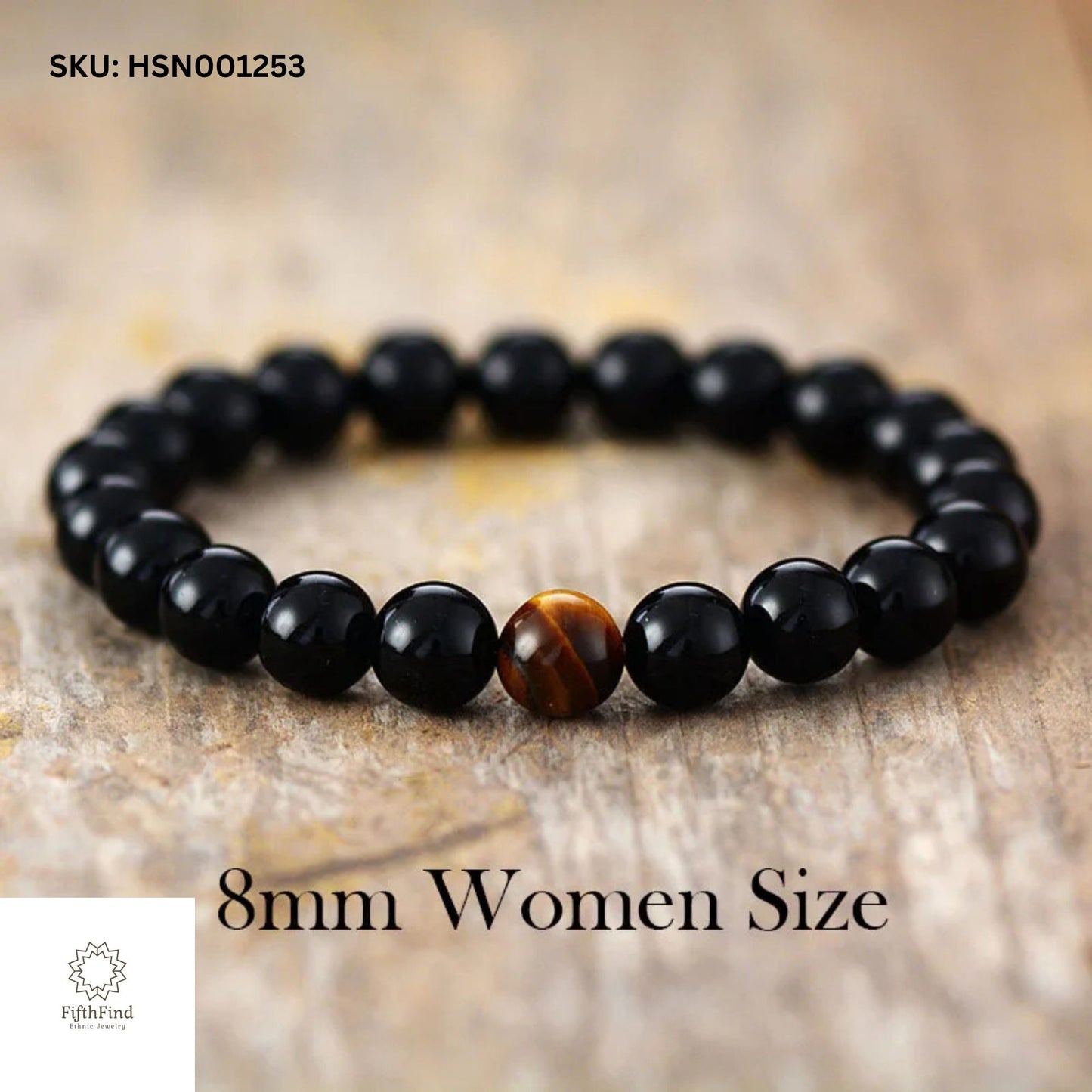 Women's Black Onyx Bracelet with Tiger Eye Accent