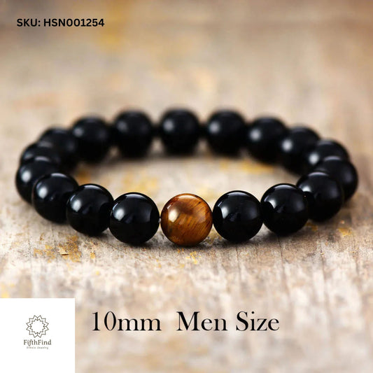 Men's Black Onyx Bracelet with Tiger Eye Accent