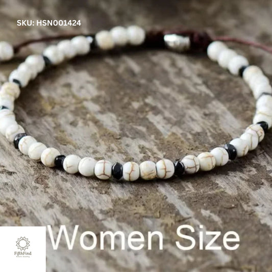 Women’s White and Black Beaded Bracelet – Minimalist Boho Style