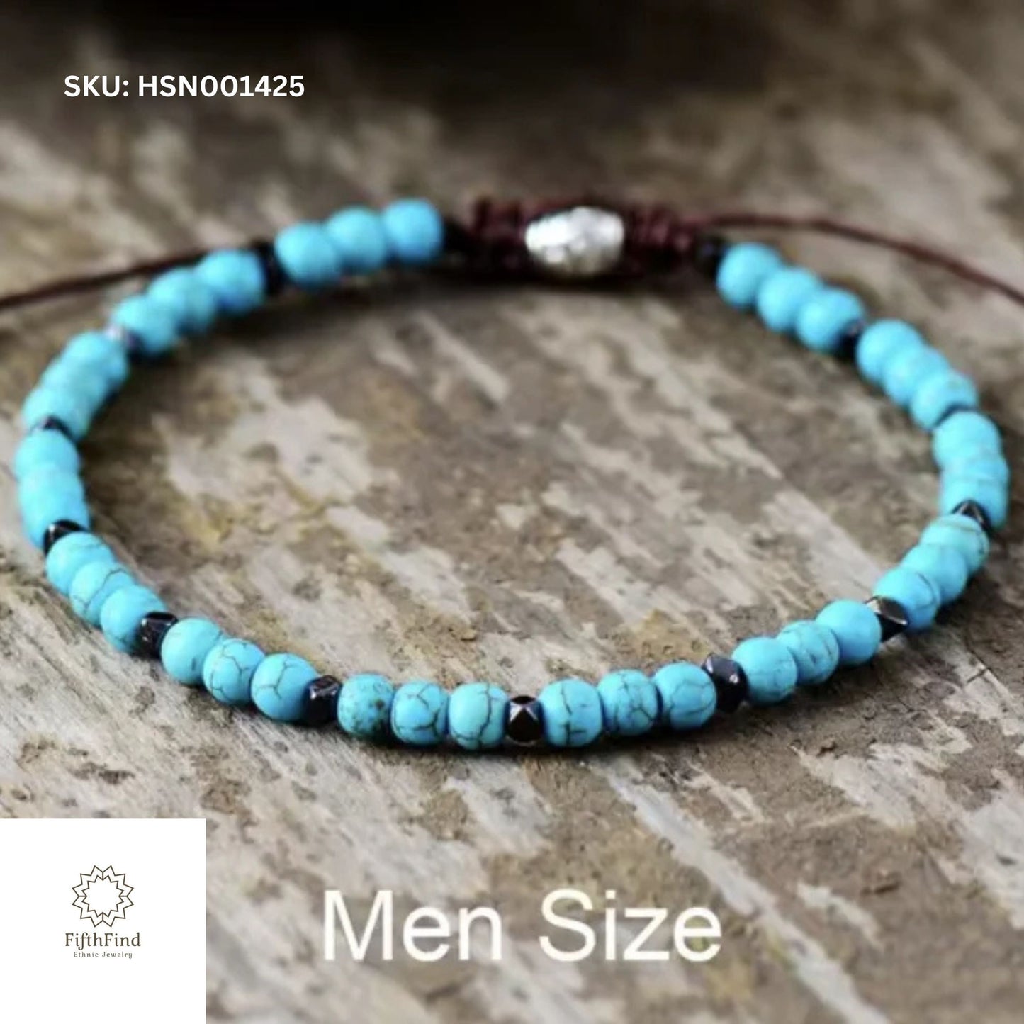 Men’s Turquoise and Black Beaded Bracelet – Boho Minimalist Style