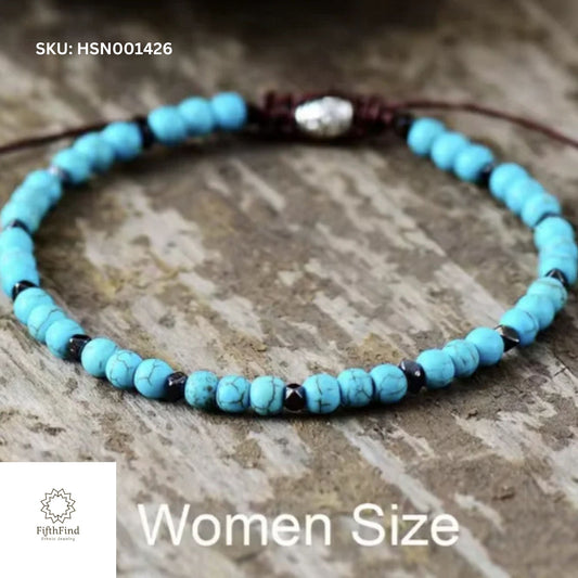 Women’s Turquoise and Black Beaded Bracelet – Minimalist Boho Chic