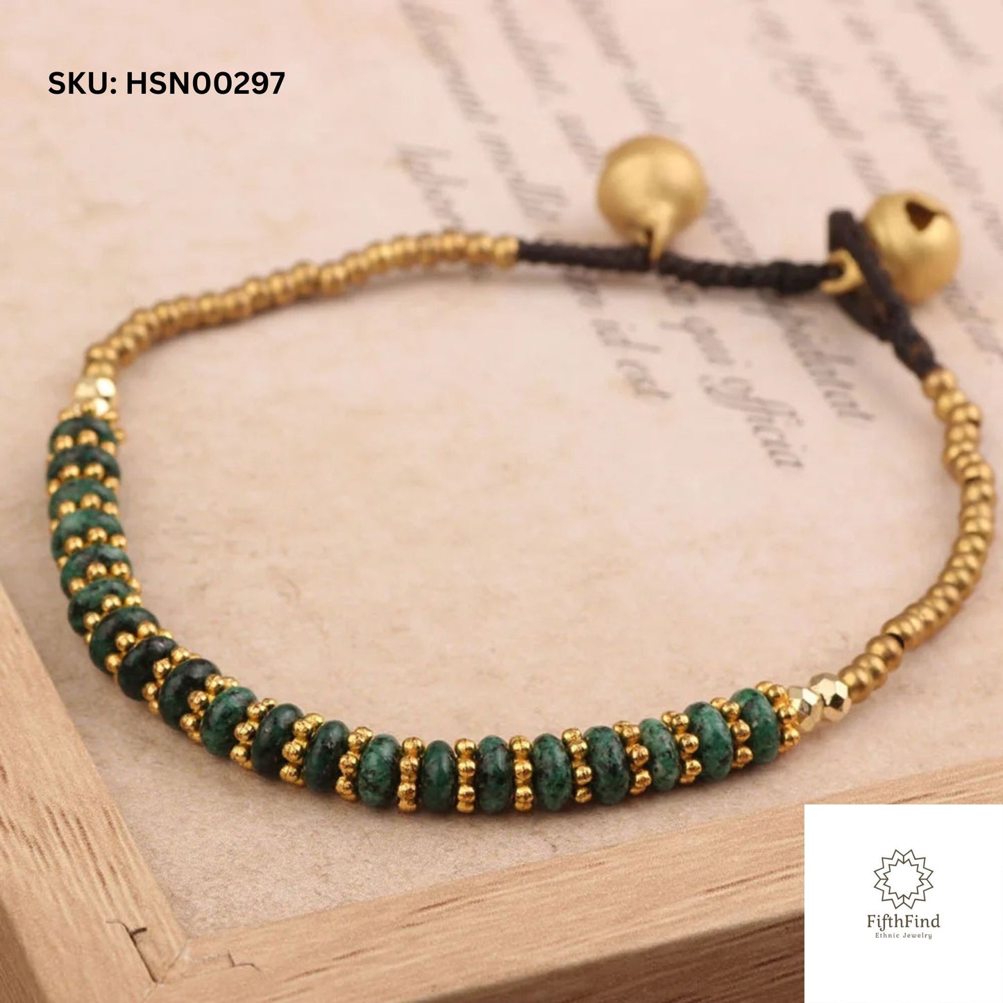 Green Jasper Bracelet with Gold Beads