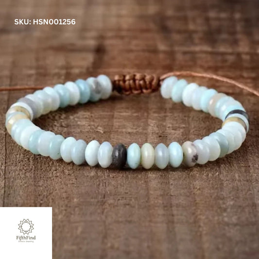 Adjustable Amazonite Bracelet with Rustic Leather Cord