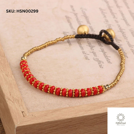 Red Coral Bracelet with Gold Accents