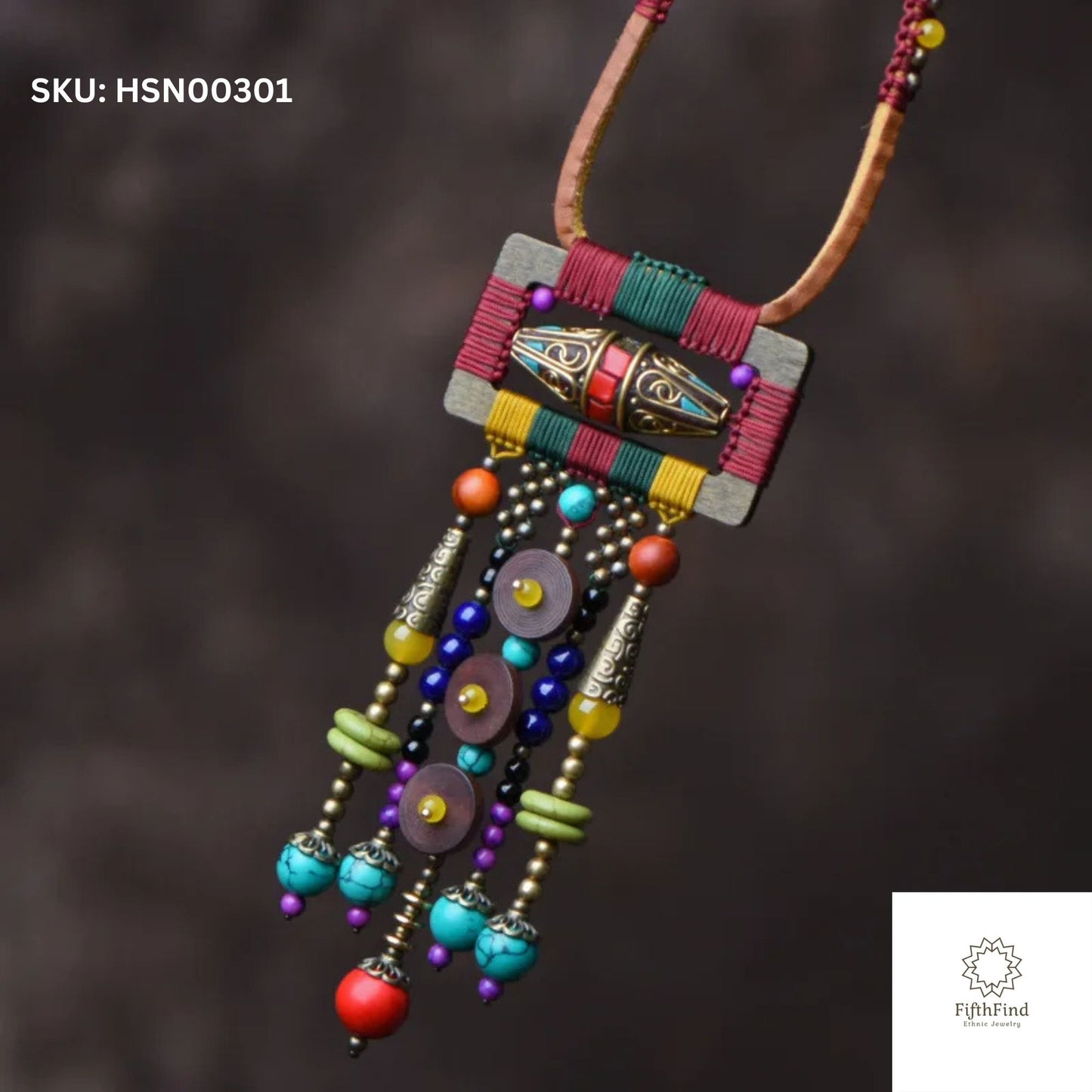 Colorful Boho Beaded Fringe Pendant Necklace