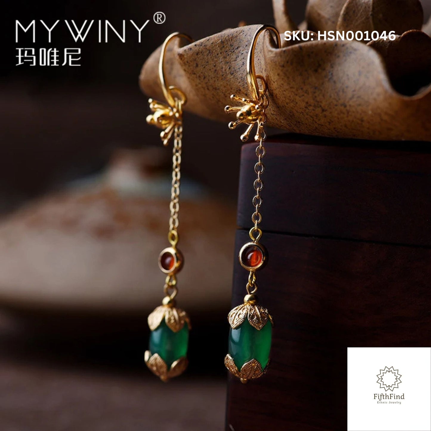 Golden Drop Earrings with Green and Red Gemstone Accents