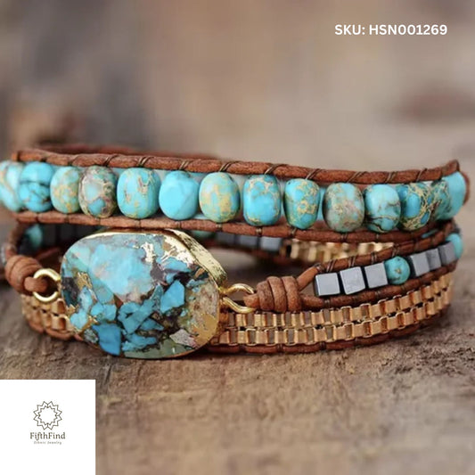 Turquoise Layered Bracelet with Gold Centerpiece