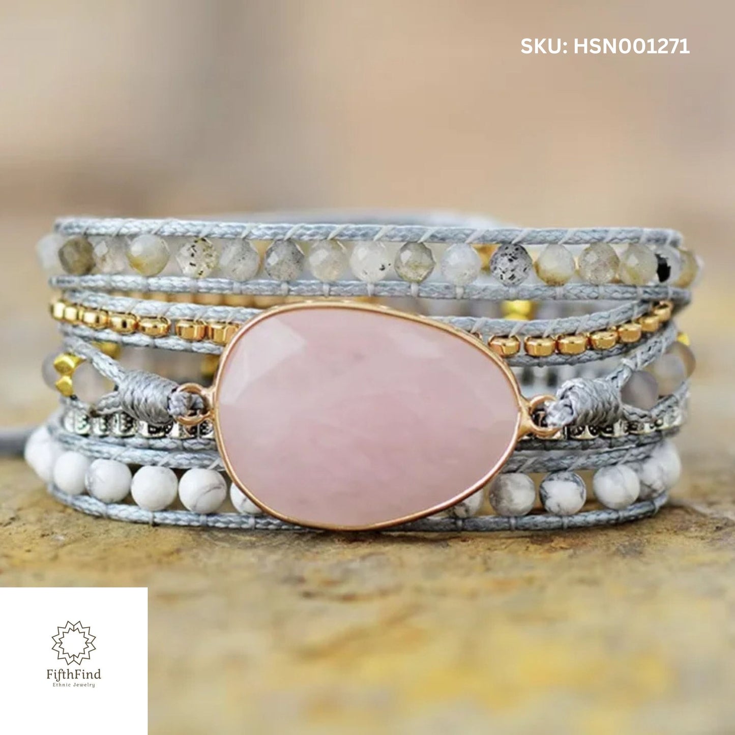 Rose Quartz Boho Wrap Bracelet with Gemstone Layers