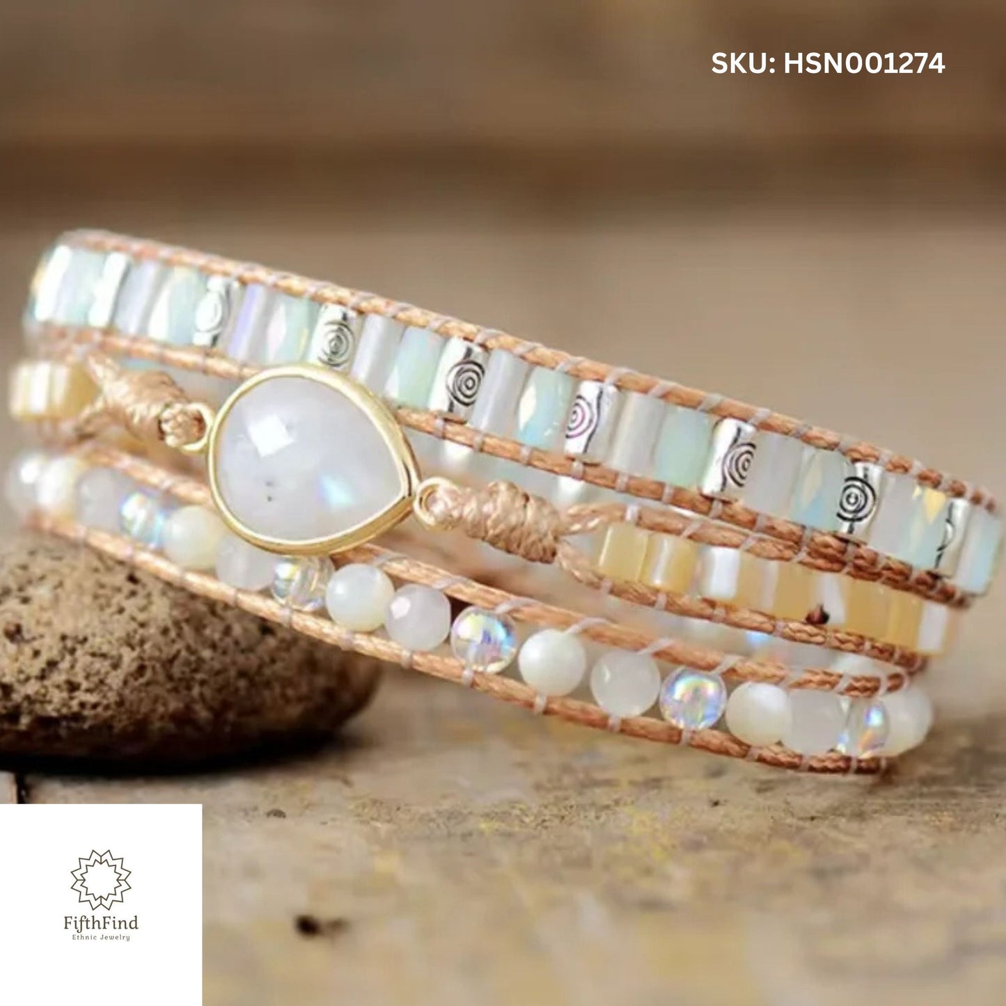 Moonstone Wrap Bracelet with Teardrop Center