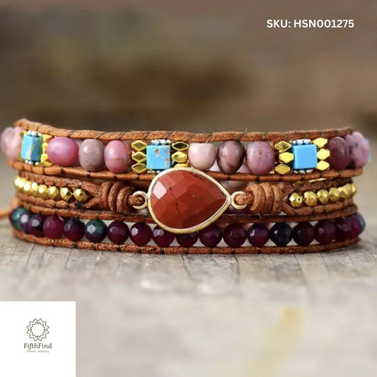 Red Jasper Wrap Bracelet with Gemstone Layers