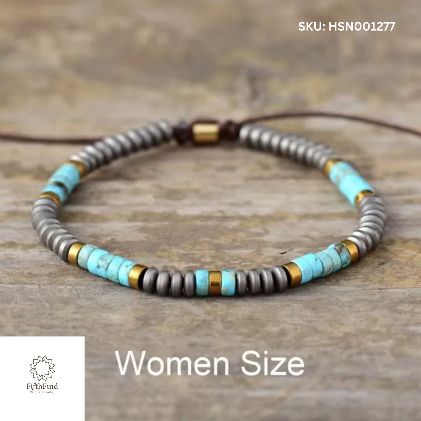 Women's Turquoise Beaded Bracelet with Gold Accents